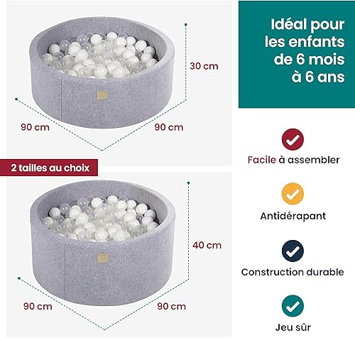 Miniatura 2 de MEOWBABY Piscina redonda de espuma suave con 200 bolas de 2.75 pulgadas para bebés y niños pequeños, esenciales para corralitos para bebés, hoyos de