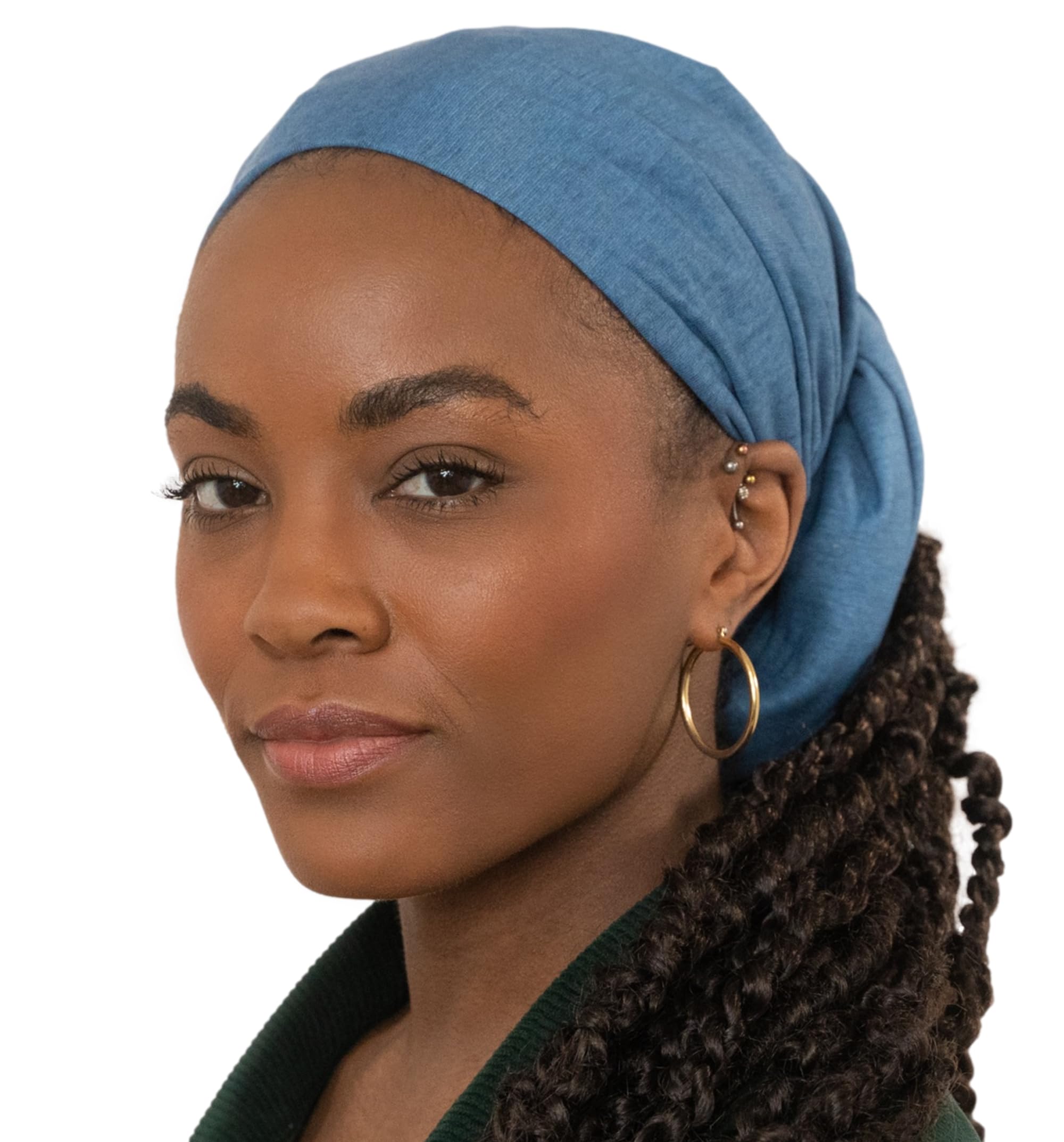 Olivia Sylx African Head Wraps for Black Women, Jersey Scarfs for Women Headwrap, Hair Scarf for Black Women, Soft & Stretchy - Light Blue Denim