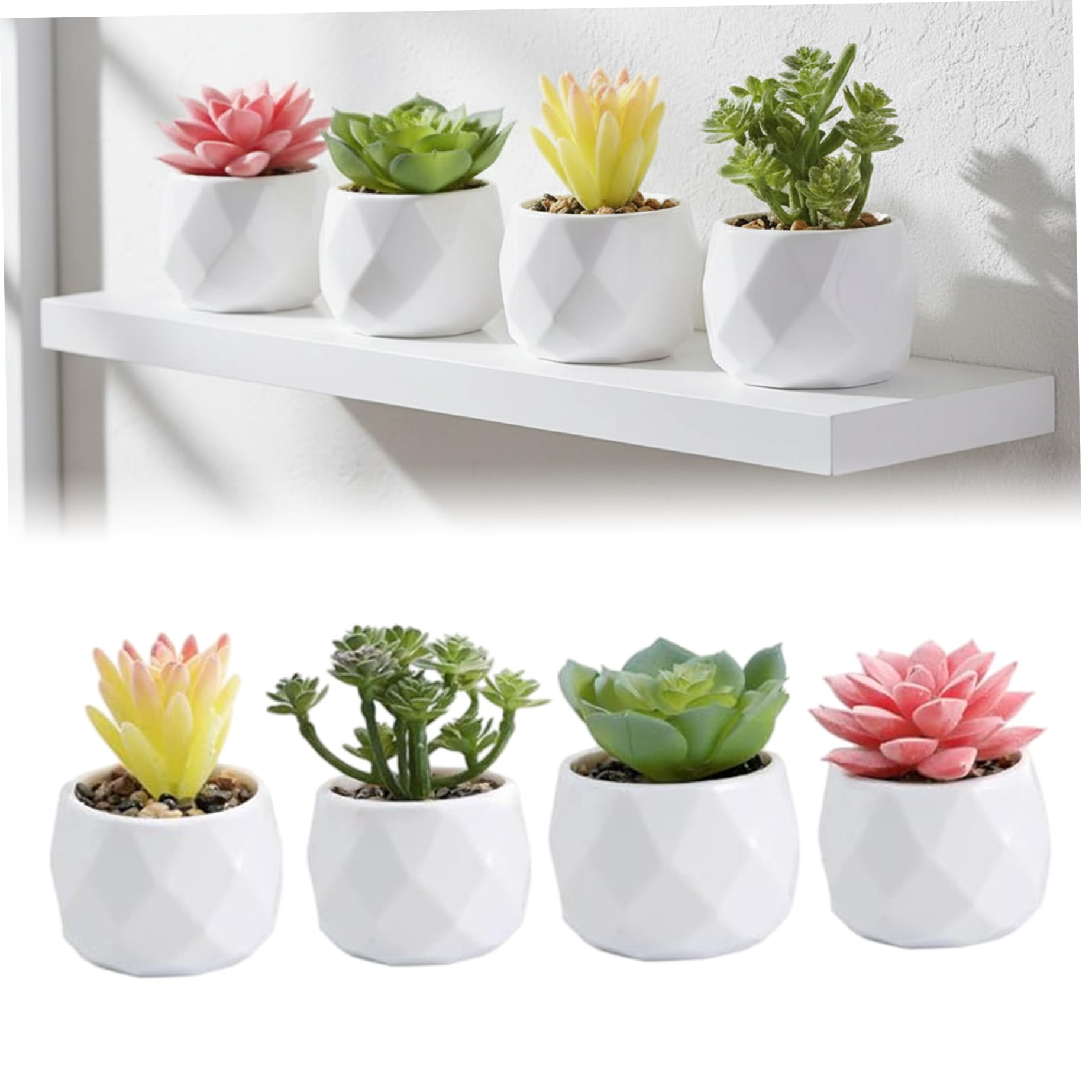Lot de 4 plantes succulentes artificielles en pot et petites plantes de bureau