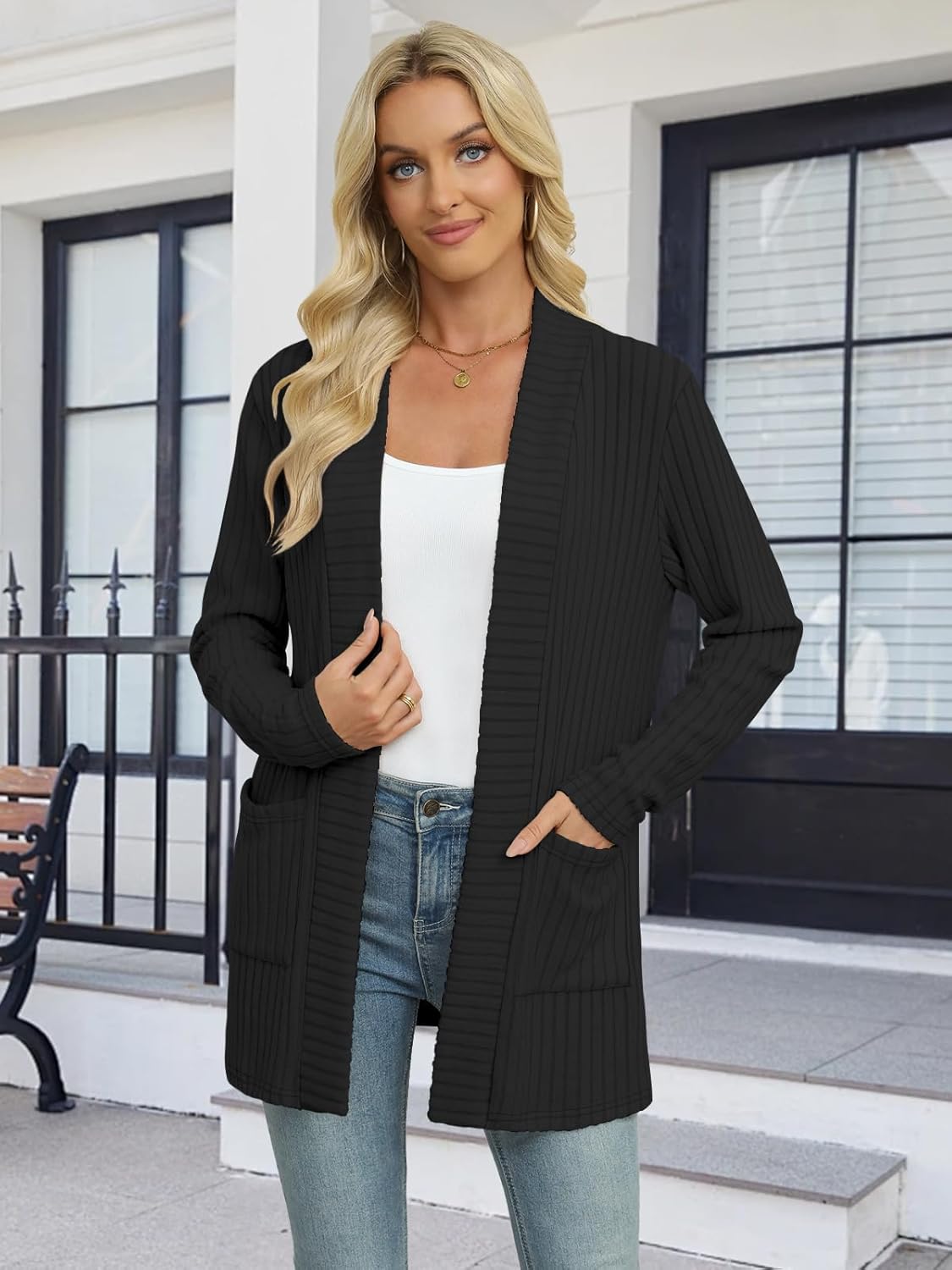 Women's Lightweight Cardigan Sweater Long Sleeve Open Front Loose Casual Cardigans with Pockets - Image 3