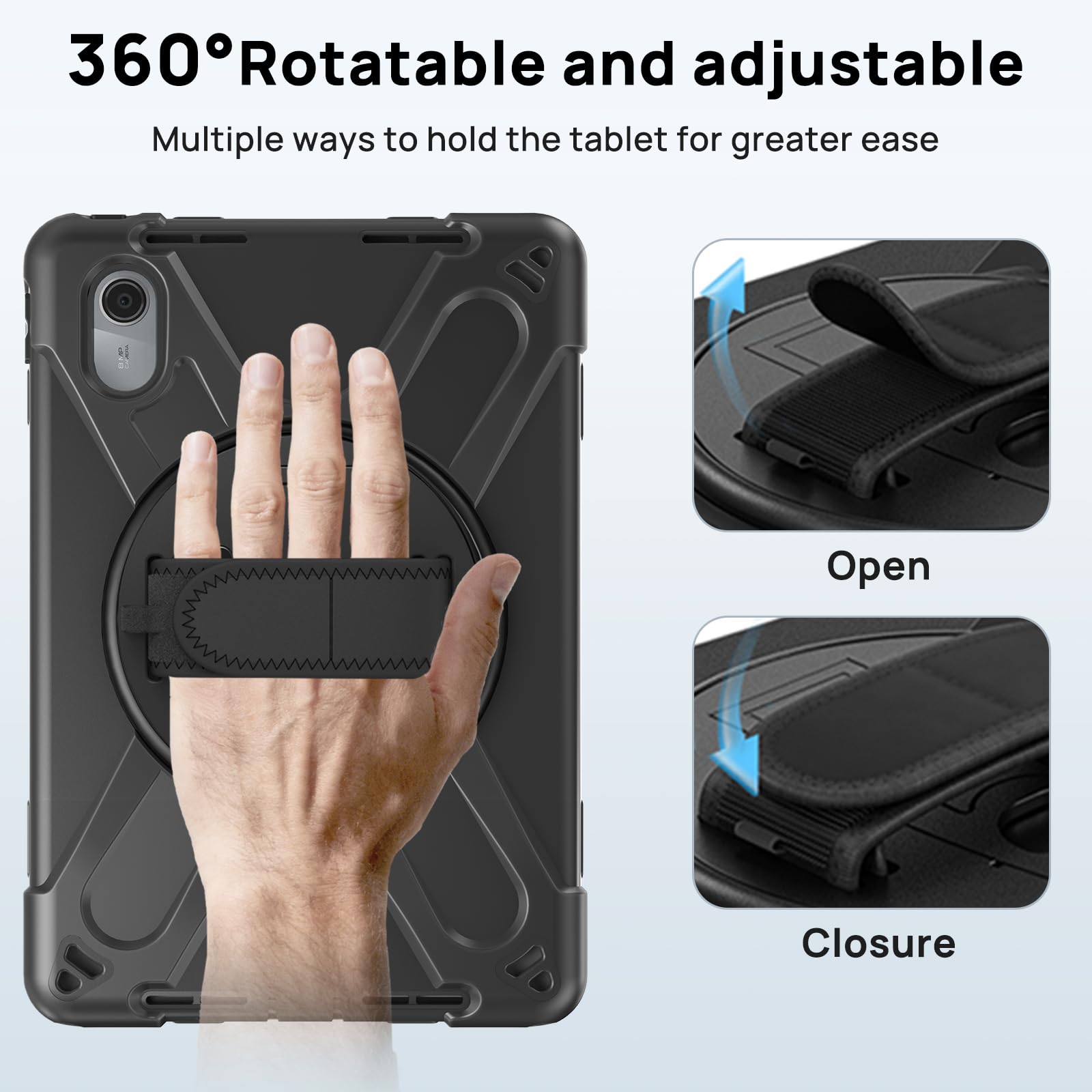 Gerutek Funda Anticaída para Lenovo Idea Tab 11 Pulgadas 2025/Tab K11 Gen 2/Tab M11/Xiaoxin Pad 11", (TB-336ZU/TB-336FU), Carcasa Rugosa con Soporte Giratorio, Correa de Mano/Hombro, Portalápiz, Negro