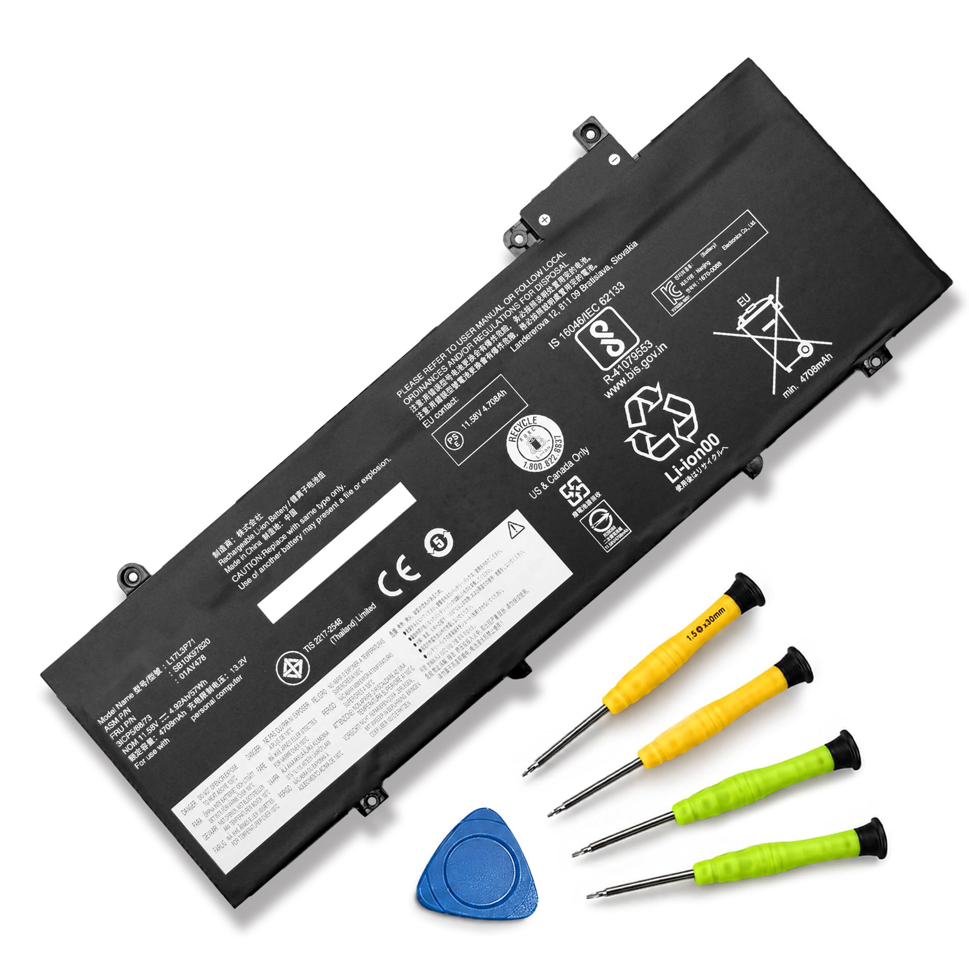 01AV478 L17L3P71 SB10K97620 Laptop Battery Replacement for Lenovo ThinkPad T480s Series Notebook L17M3P71 01AV479 SB10K97621 L17M3P72 01AV480 SB10K97622 11.58V 57Wh 4920mAh