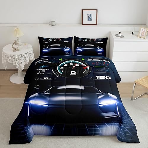 Miniatura 2 de Erosebridal Juego de edredón de auto de carreras para adolescentes, tamaño matrimonial, juego de edredón de coche de carreras de velocidad, juego de