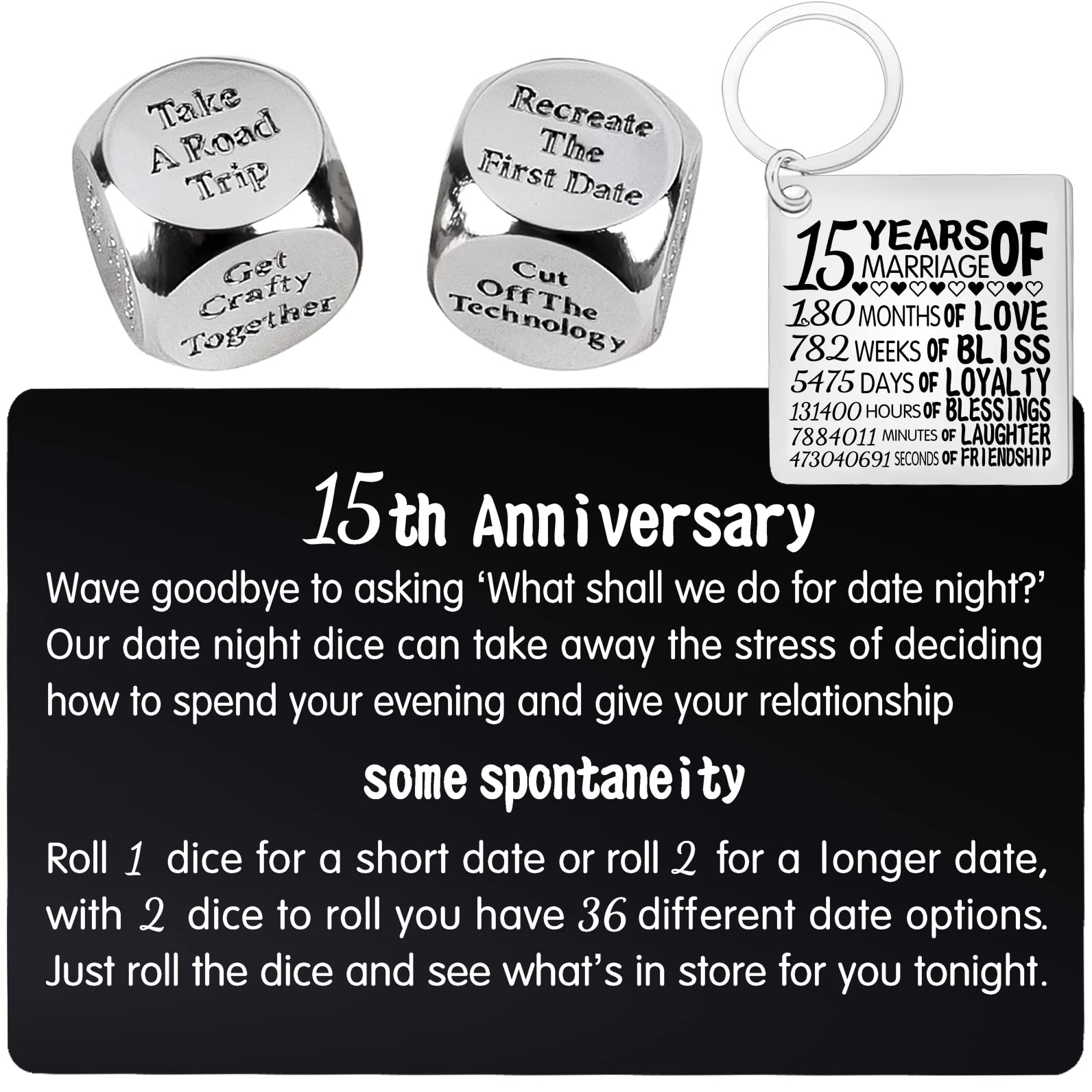 15th Anniversary Dice,15th Wedding Anniversary Dice for Couples,15 Years Anniversary Date Night Dice Gift,15 Years Anniversary for Her,15th Anniversary for Husband,15th Anniversary
