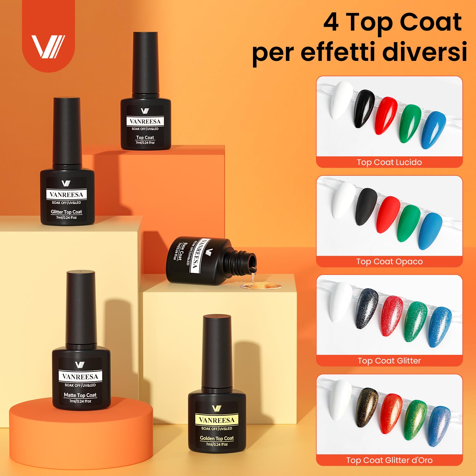 VANREESA 55 Colori Smalto Semipermanente Unghie, 60 PCS Kit Semipermanente Unghie con 1 Base e 4 Top Coat Smalti Semipermanenti per Unghie Rosso Blu Rosa, Kit Unghie Gel Completo Regalo per Donne