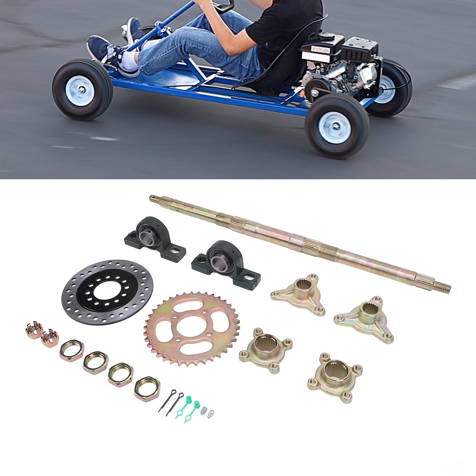 Zestaw Hamulca Tylnej Osi do Gokarta, 24-calowa Podstawa Tarczy Hamulcowej Zestaw Zespołu Tylnej Osi do Wymiany, Zestaw Osi GoKart Live do Quadów o Pojemności 50–150 Cm3 i Quadów