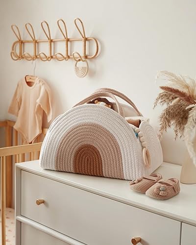 Miniatura 6 de Blissful Diary Organizador de pañales para bebé, cesta de pañales de cuerda de algodón, cesta de almacenamiento grande para niños y niñas recién