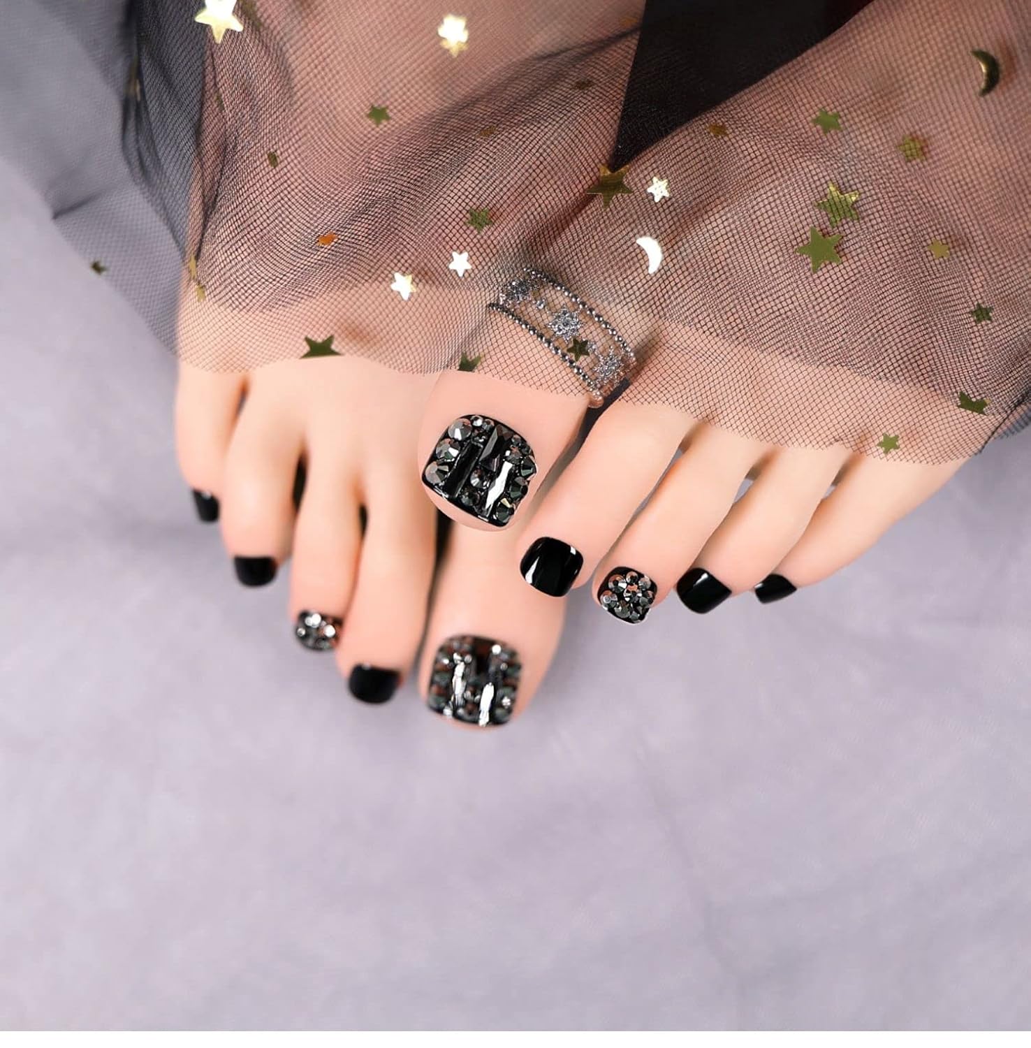 Black Rese Fake Press Nail Stick Acrylic Nails Tips with Designs False Set Art Tool
