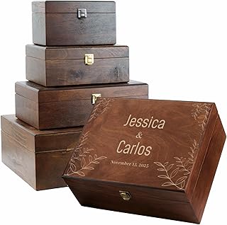 Handcrafted Personalized Walnut Keepsake Box – Custom Engraved with Name, Date or Logo – Wooden Jewelry, Photo & Memory Storage
