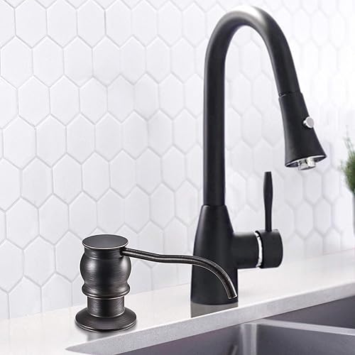 Miniatura 7 de SAMODRA Dispensador de jabón para fregadero de cocina, cabezal de bomba de latón con acabado de bronce aceitado, diseño integrado con tubo de