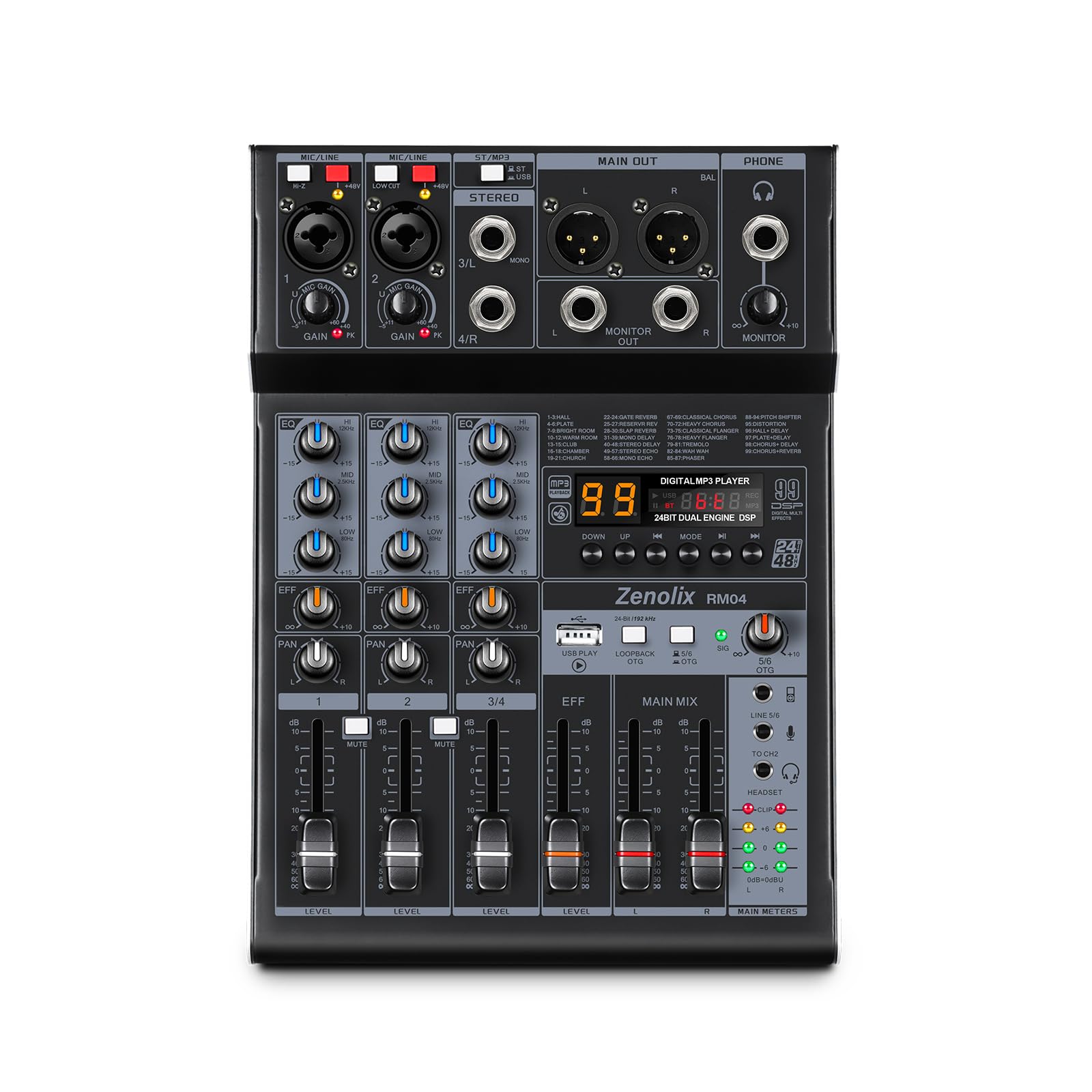 Photo 1 of Zenolix RM04 4Channel Audio Mixer Sound Board, Bluetooth Mixer USB Audio Interface, DJ Mixer with 2 XLR Combo Inputs, 24 Bit 192kHz Recording, Mixing Console for Podcast Live Streaming Home Studio