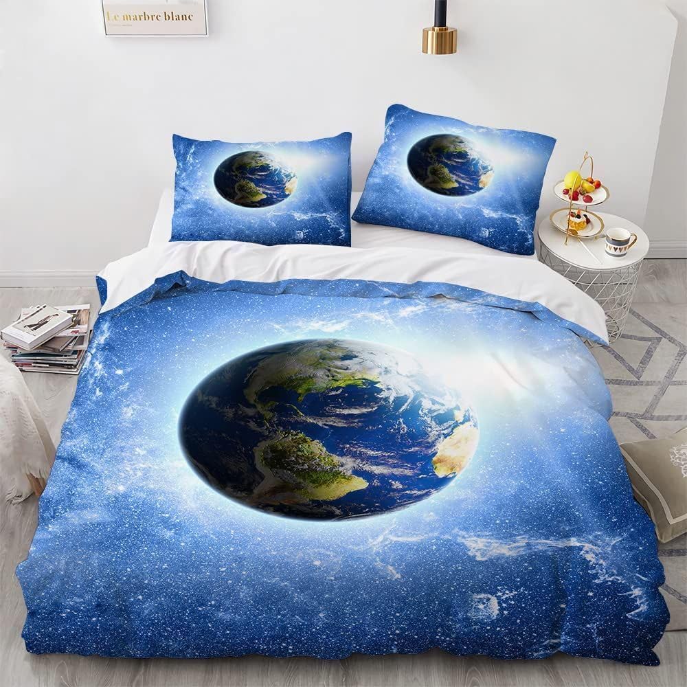 LMMSMGS King Size Duvet Cover Sets Earth Duvet Cover King Size 94.5"x 86.6" with 2 Pillowcases 19.7"x 29.5" Bedding Sets Ultra Soft Warm Fluffy With Zipper Closure for Aldults Kids
