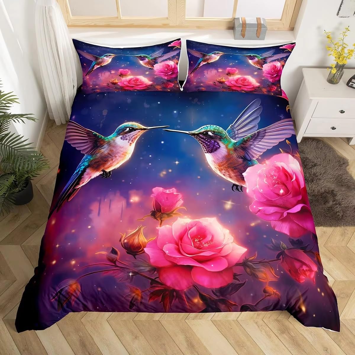 Housse de couette 200x200 colibri microfibre respirante anti-plis