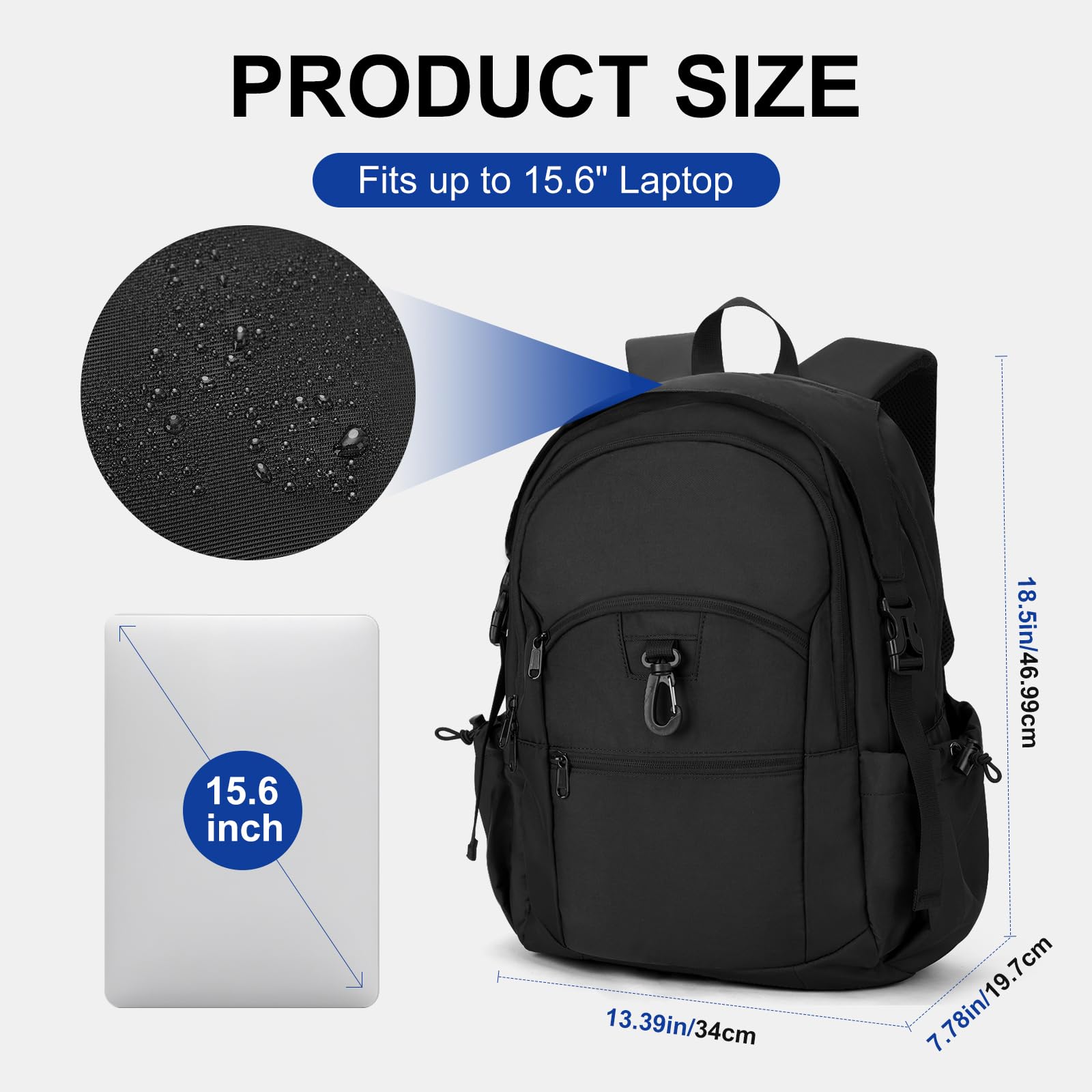 Zaino Per Laptop 32L Per Donna e Uomo Con Ampia Capienza e Tessuto Impermeabile Per Viaggi, Attività All'Aperto e Ufficio(DS07-Black)