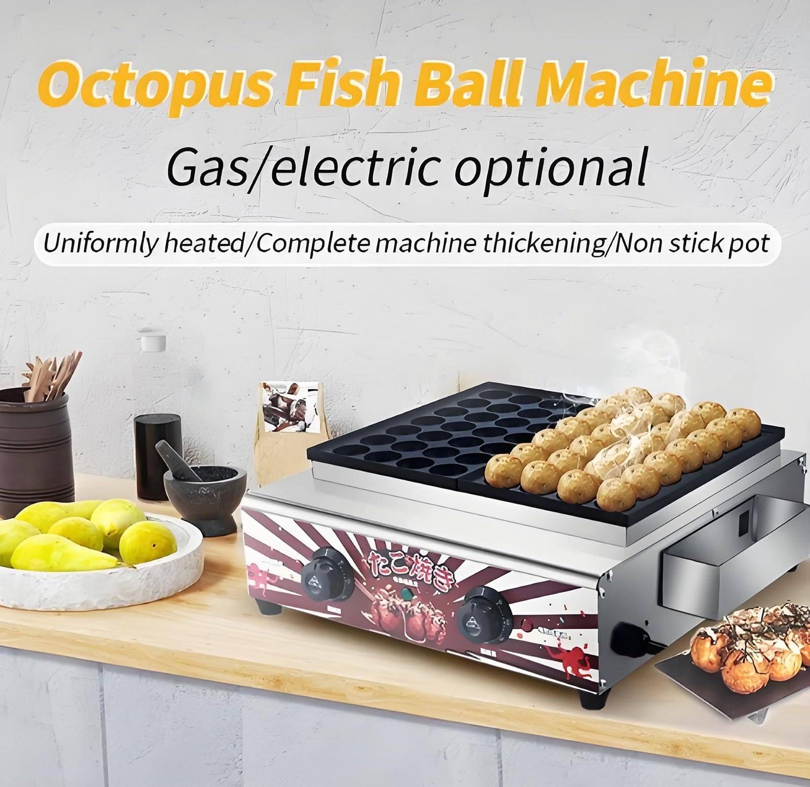 Komercyjny grill Takoyaki, 56 szt., japońska maszyna do robienia klopsików z ośmiornicy, maszyna do robienia klopsików z ośmiornicy, 2000 W, z niezależną kontrolą temperatury