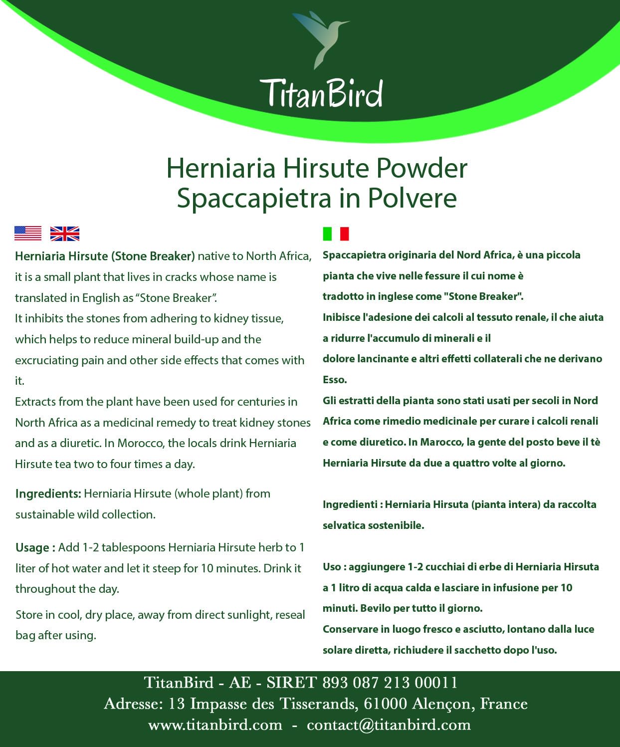 TitanBird 200g Rompepiedras - Limpieza de Riñones y Vejiga - Evita la Formación de Cálculos Renales y Vesicales y los Elimina