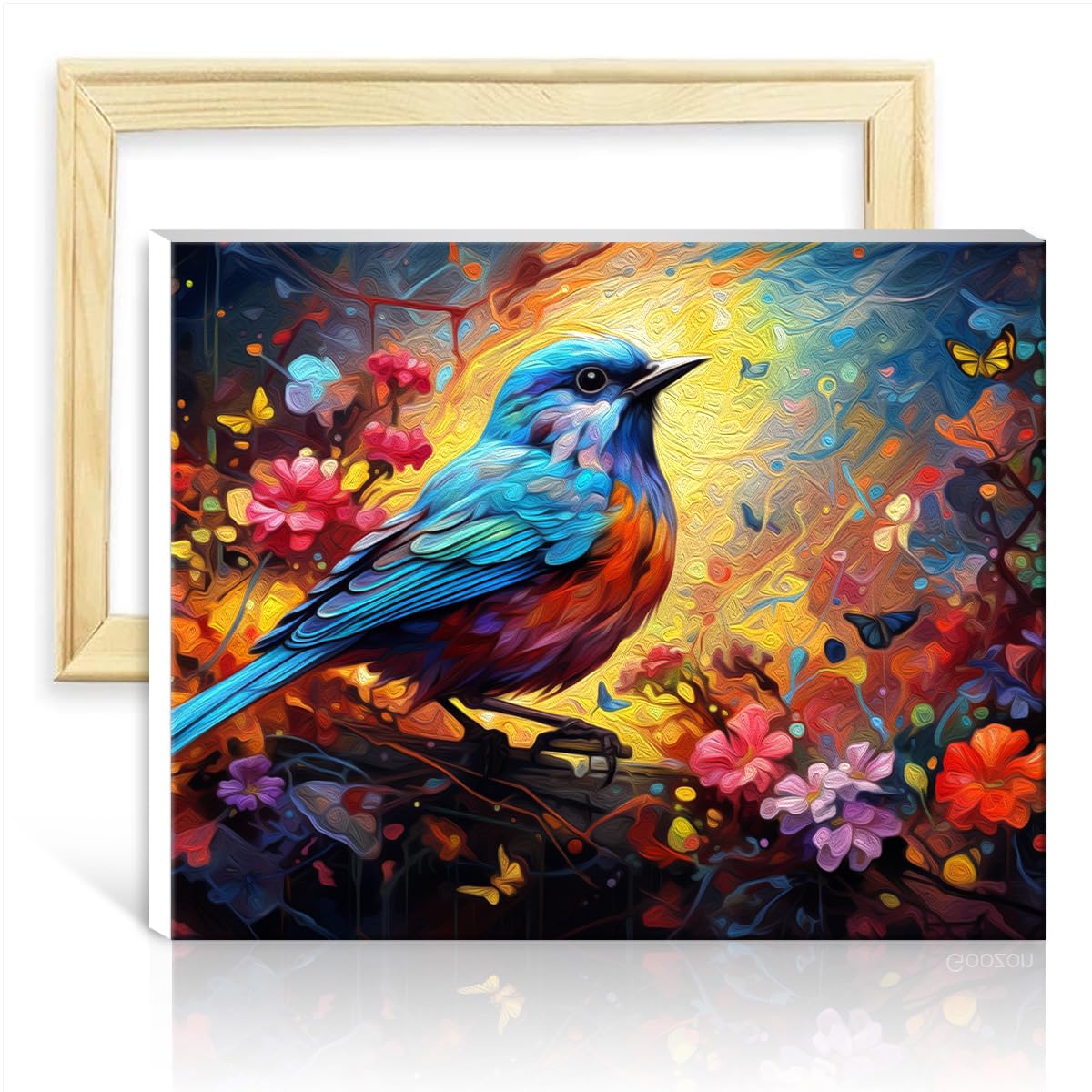 TANGFEIY on Canvas Painting Bluebird DIY Digital Oil Painting Adults with Brushes and Acrylic Pigment on Canvas Art Paint by Numbers Kits DIY Frame(40x50cm)