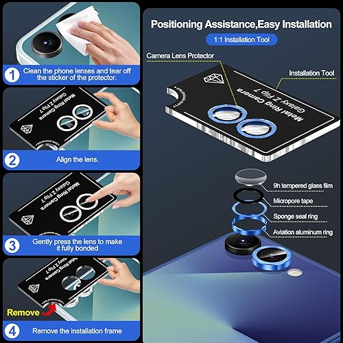 Vista 175 de para Samsung Galaxy Z Flip 7 Protector de Lente de Cámara, Cubierta de Lente de Vidrio Templado con Anillo de Metal Individual, [Fuerte Adhesión] 1