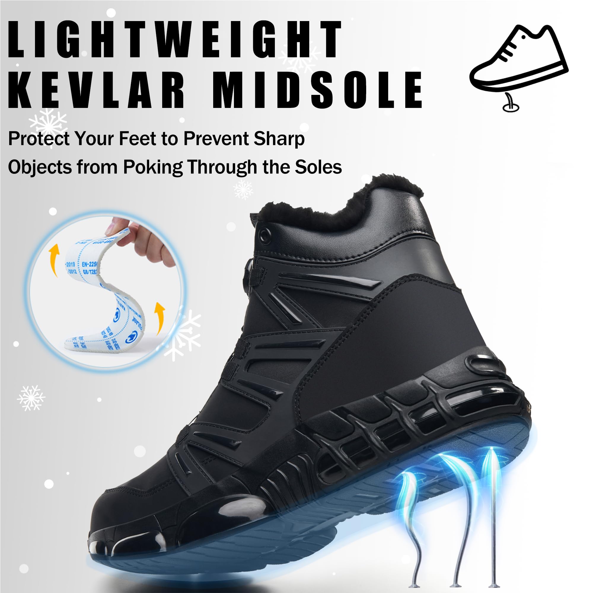 Botas de Seguridad para Hombre Mujer Invierno Impermeable Botas de Trabajo con Punta de Acero Colchón de aire Zapatos de Seguridad de Caña Alta Ligeras 36-47 EU