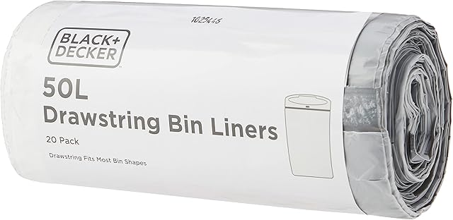 BLACK+DECKER BXBB00050E 50L Drawstring Bin Liners, 20 Pack, White