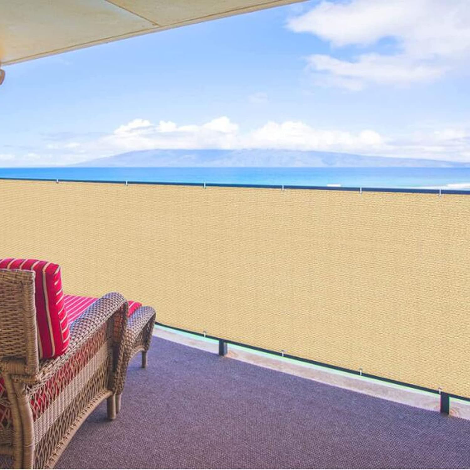 Balcony Privacy Screen Cover HDPE Slightly Transparent Railing Cover UV Protection Weatherproof Mesh Windscreen with Cable Ties (Color : Beige Size : 1.6x5m) (Beige 1.1x)