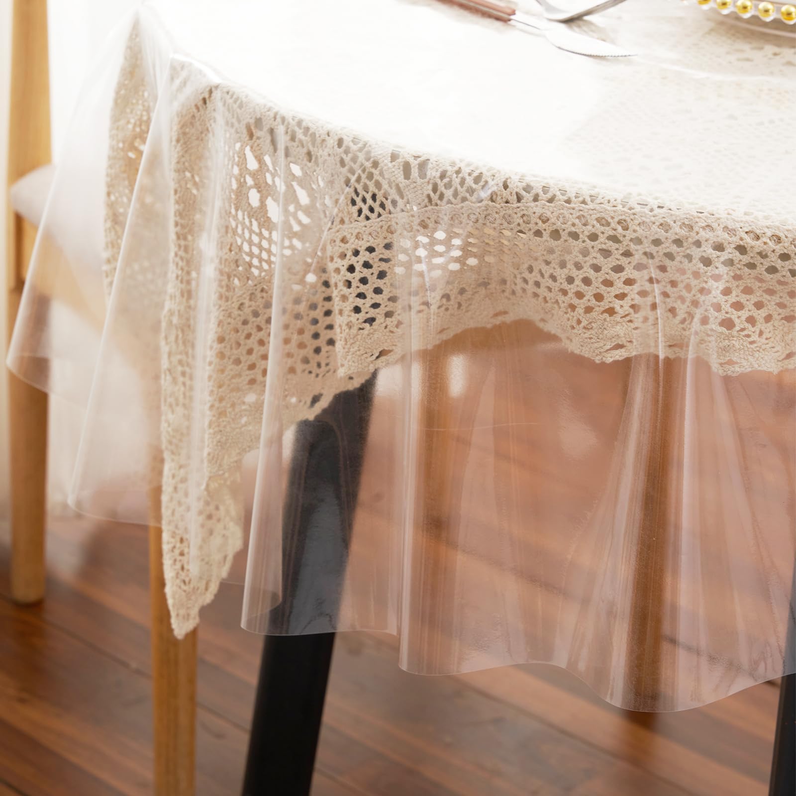 Rawgoodz Clear Plastic Tablecloth Protector Round 70inch Diameter Waterproof Oilproof Stain Resistant Wipeable Table Cover for Dining Tables