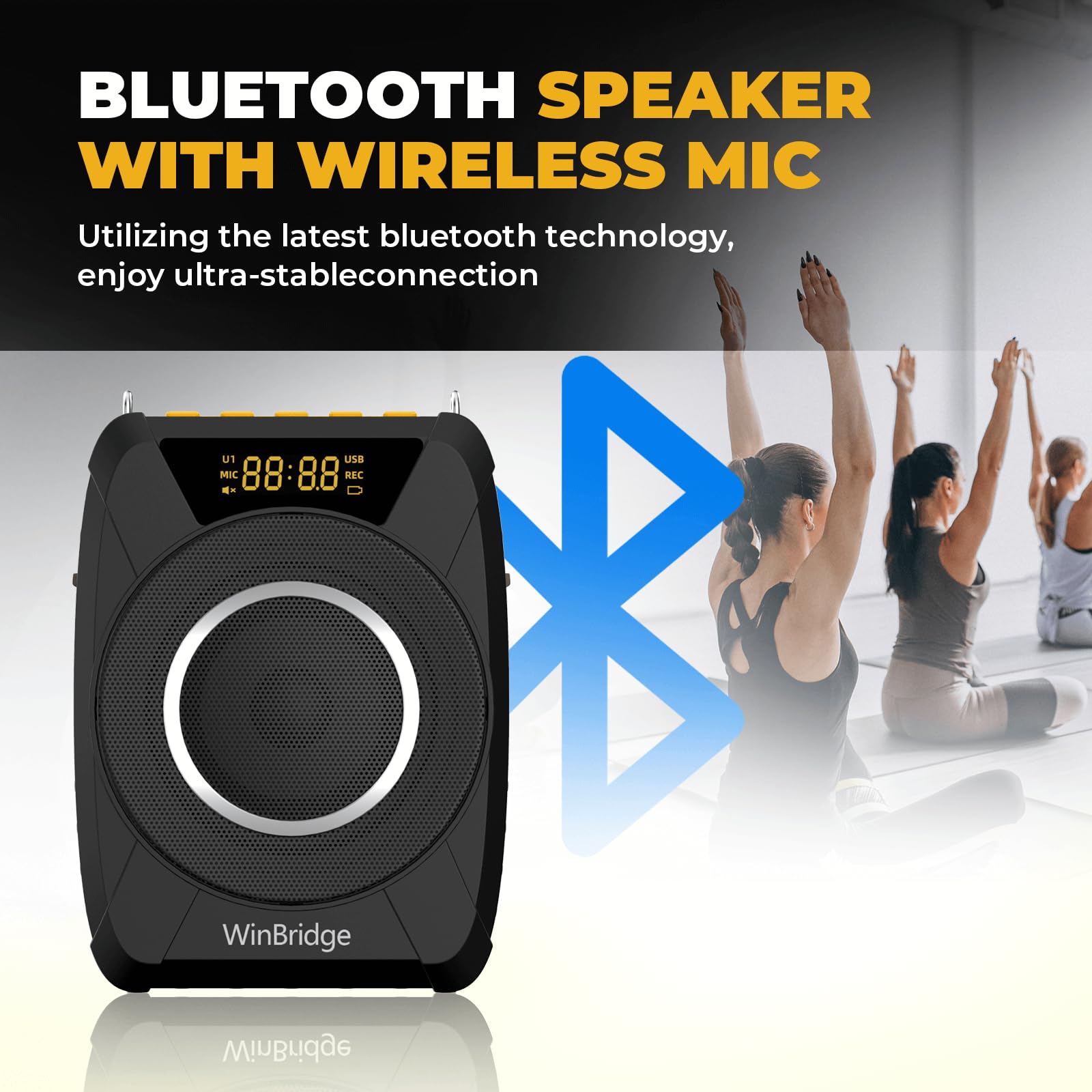 Sprachverstärker mit kabellosem Mikrofon Headset - Wasserdichtes Bluetooth 5.0 PA-System mit TWS Stereo, SOS, Aufnahme - Wiederaufladbares tragbares Lautsprechermikrofon für Lehrer, Trainer