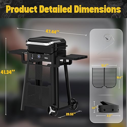 Miniatura 2 de Volteq - Parrilla eléctrica con carrito móvil, parrilla portátil de 1500 W, control de calor inteligente, sin humo, perfecta para apartamento,