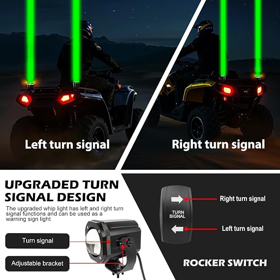 Laser Whip Light for UTV ATV Can am Polaris RZR SXS,2pcs Whipless LED Pods RGBW with Turn Signal Waterproof Chasing Light Kit with Switch & Remote Compatible with Golf Cart Jeep Truck