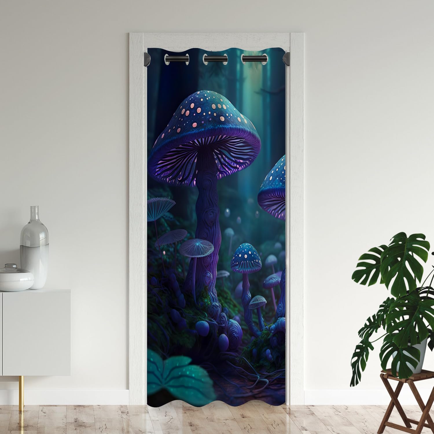 ONINUO Fantasy Mushroom Door Curtains for Doorways, Nature Forest Plant Purple Blackout Curtain for Kids Bedroom Closet, Grommet Thermal Insulated Privacy Door Drapes for Room Divider, 34