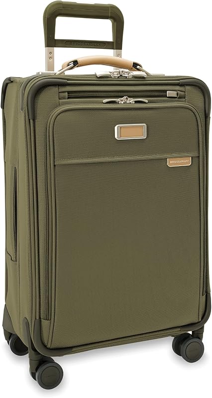Briggs & Riley Essential 22" Carry On Expandable Spinner - Luggage for Travel, Suitcases with Wheels, Softside Rolling Bag for Men & Women, Self-Repairing Zipper - Baseline Collection, Olive