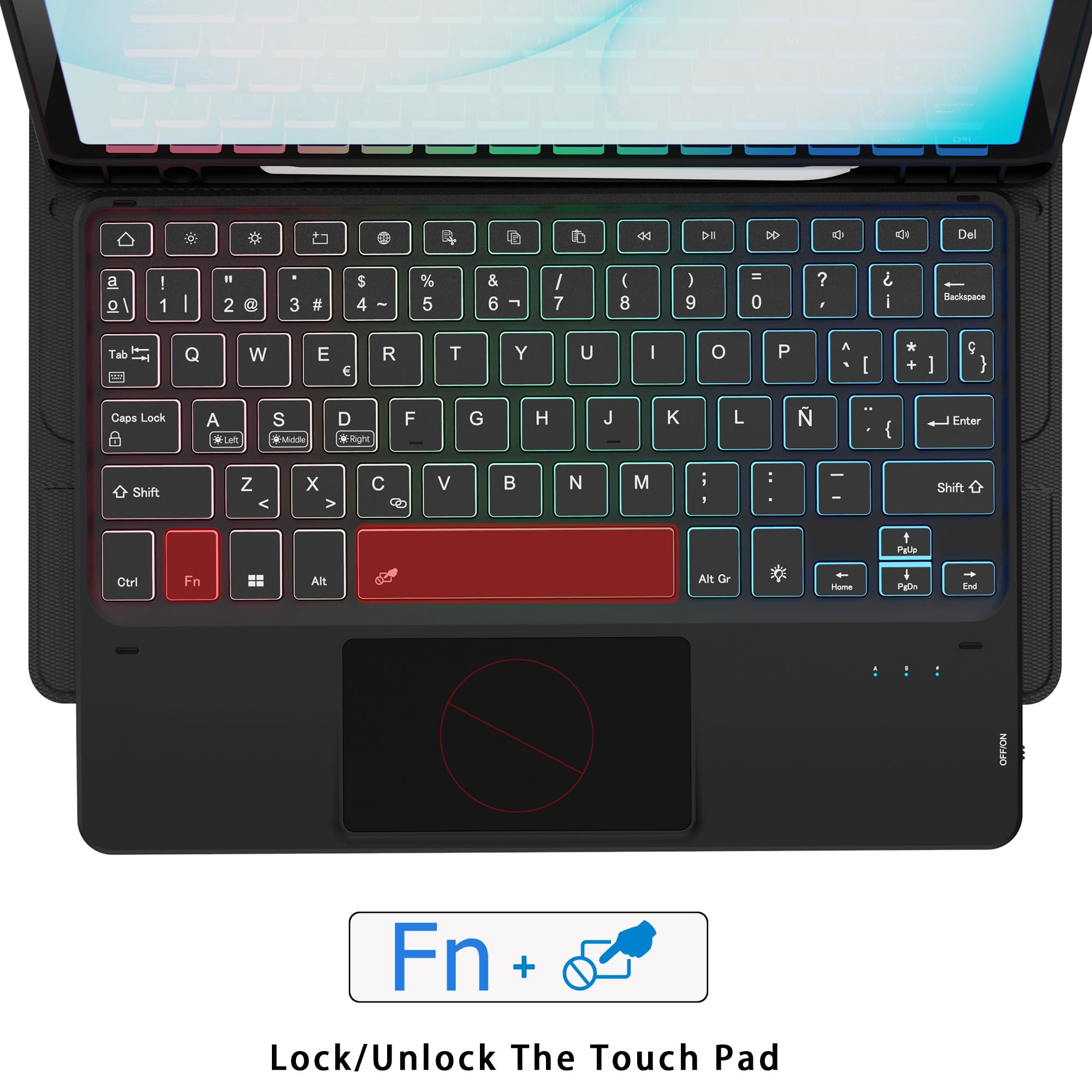 Funda con teclado Para Samsung Galaxy Tab A11 Plus 2025/A9+ Plus de 11 pulgadas: Teclado retroiluminado de 3 zonas y 7 colores para tableta A9+/A11+ 5G de 11" - Desmontable QWERTY Español Ñ Teclados