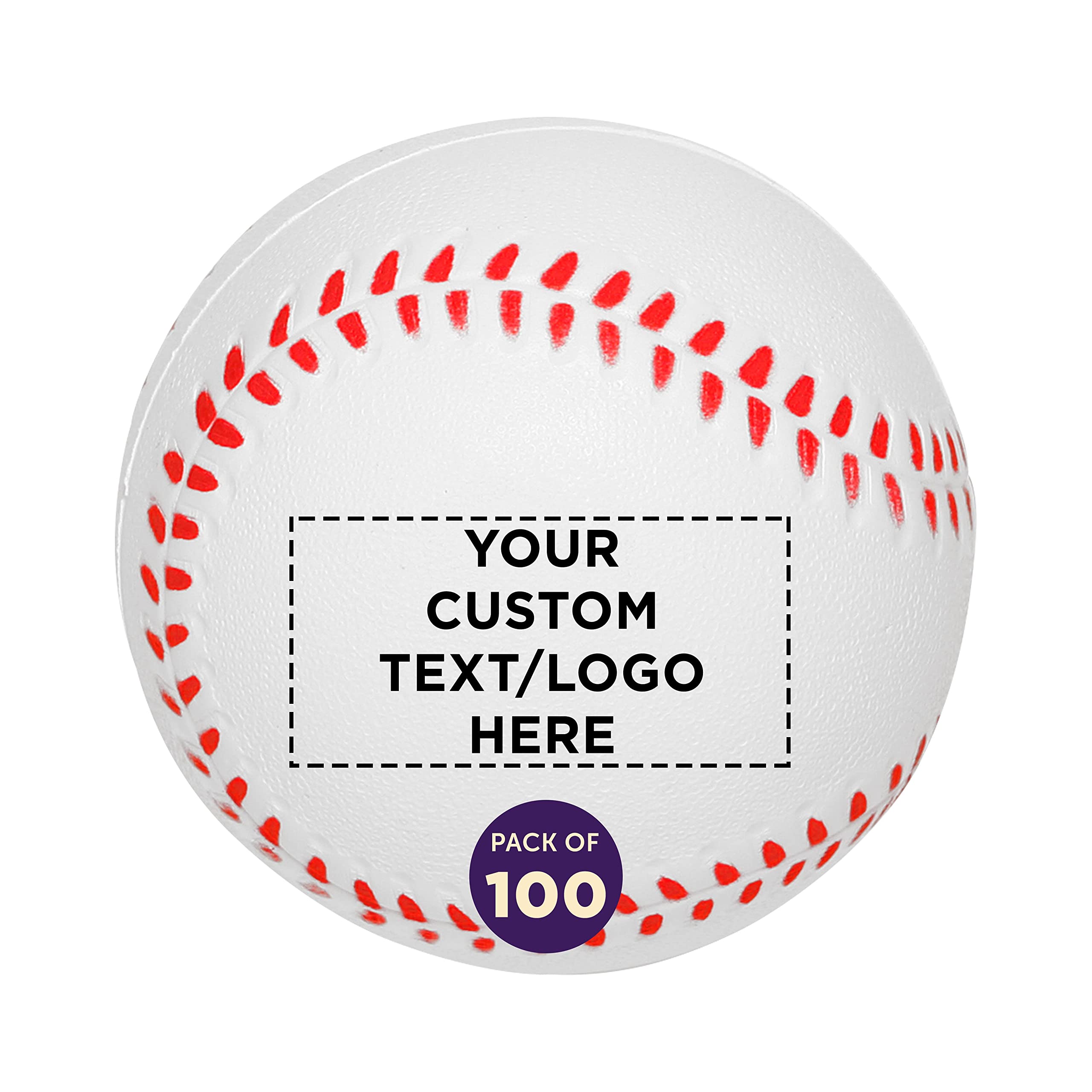 DISCOUNT PROMOS Custom Baseball Shaped Squeeze Balls Set of 100, Personalized Bulk Pack - Perfect for Promotional Giveaways - White