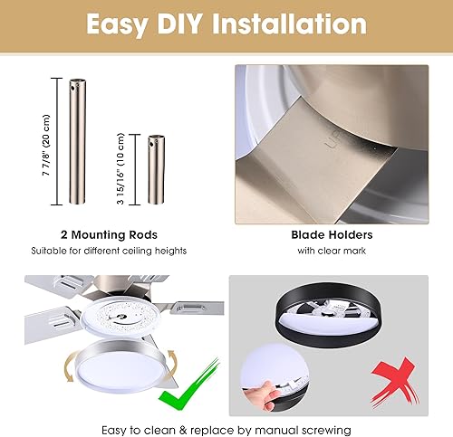 Miniatura 10 de Yescom Kit de luces de ventilador de techo de 52 pulgadas, ventilador de techo con control remoto de granja con luces, motor reversible de 2 aspas
