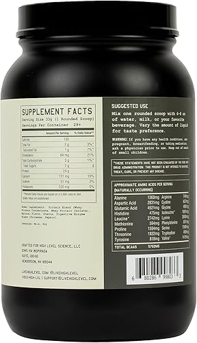 Miniatura 2 de High Level Proteína de suero natural en polvo  Batido de vainilla con stevia  1.02 oz de proteína  2 libras, ultra filtrada sin OMG  Enzimas