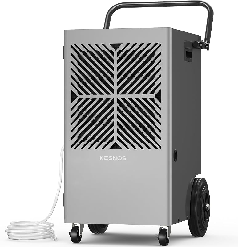 Kesnos 155 Pints Commercial Dehumidifier with Pump & 24-Hour Timer | 7,500 Sq. Ft., With Drain Hoses, Portable, For Basement, Industrial Space and Job Site, 5-Year Coverage