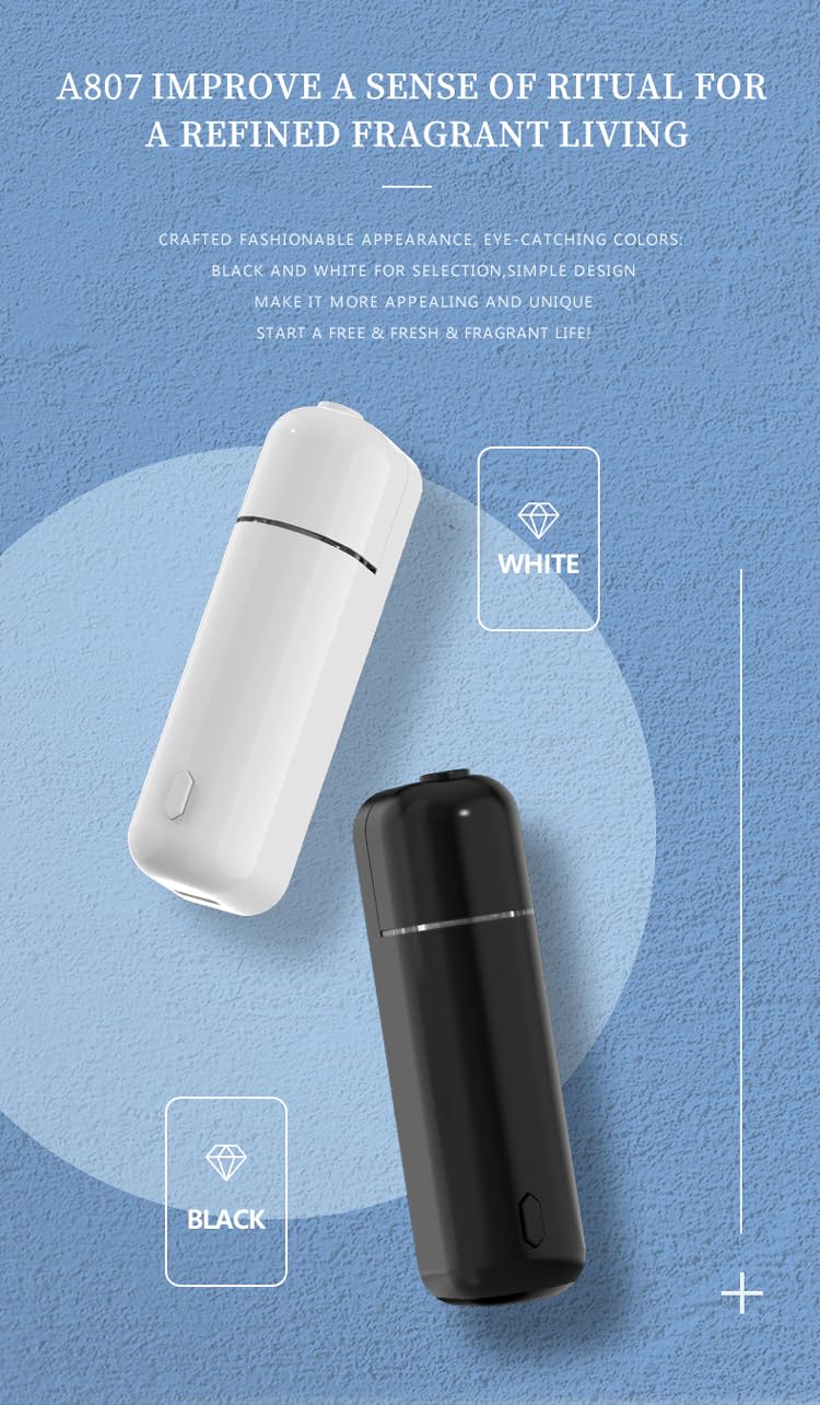 Diffusore ad ultrasuoni USB ricaricabile Nomade di Oli Essenziali con 6 Bottiglie di Aroma: Aromaterapia in Strada e Casa (bianco)