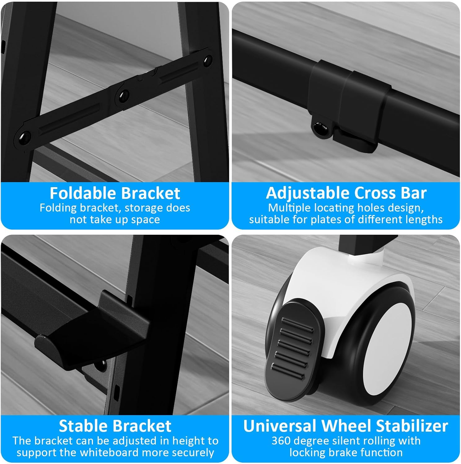 A-Frame Foldable Whiteboard Stand, Height and Width Adjustable, Mobile Stand with Wheels for All Heavy Duty Glass Blackboard, Chalkboard, Bulletin Board, Display Board, Drawing Board (Black)
