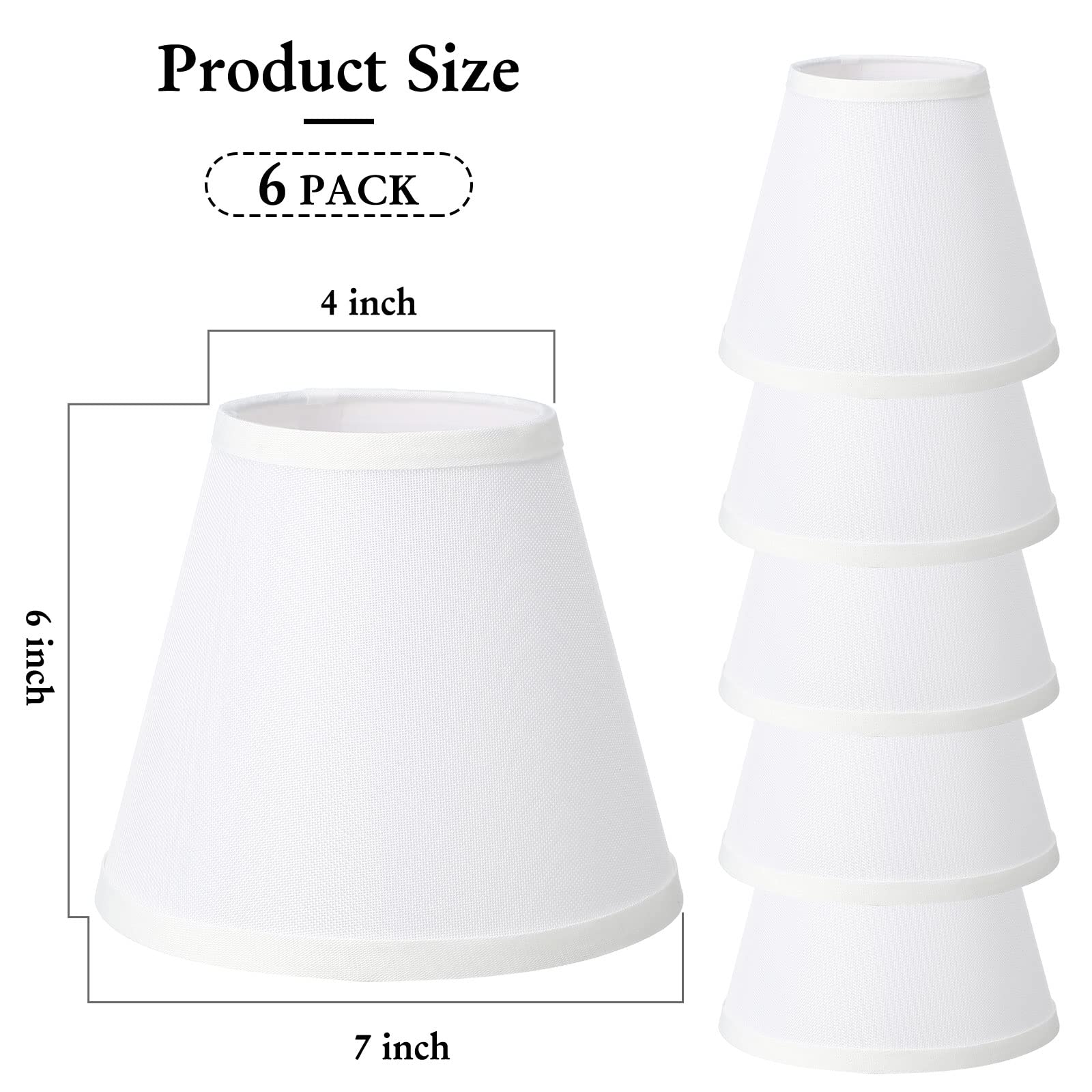 6 Pcs Small Lamp Shades Clip on Chandelier Bulbs Shades Translucent Mini Clip on Lamp Shade 4 x 6 x 7 Inch Decorative Barrel Linen Fabric Lampshade for Table Wall Ceiling Lamps Replacement (White)