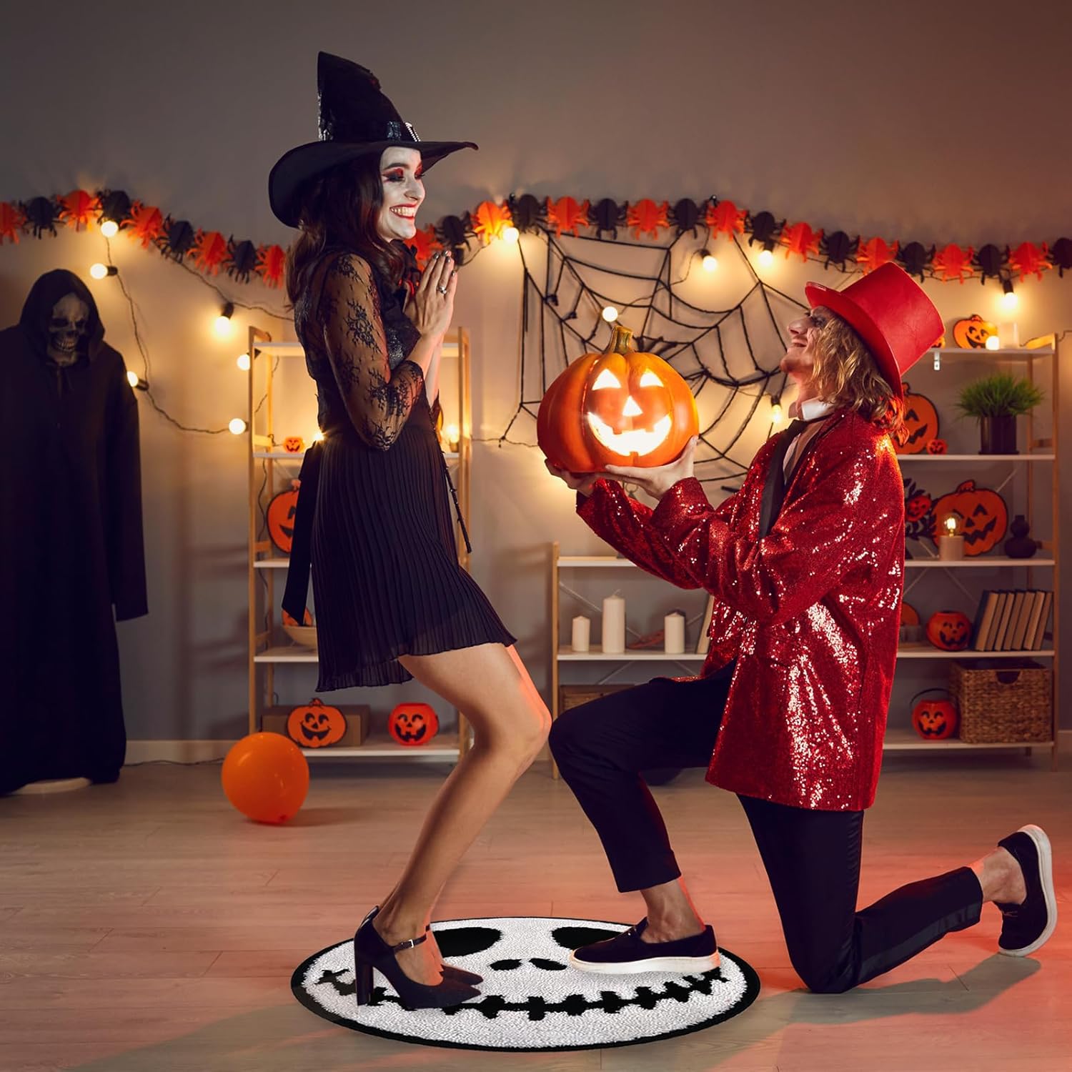 Jack Halloween Rugs Mat 2ft Round Non-Slip Cute Creepy Nightmare Bath Rug Bathroom Shower Floor Mat for Halloween Indoor Decor Nightmare Before Holiday Christmas Decorations
