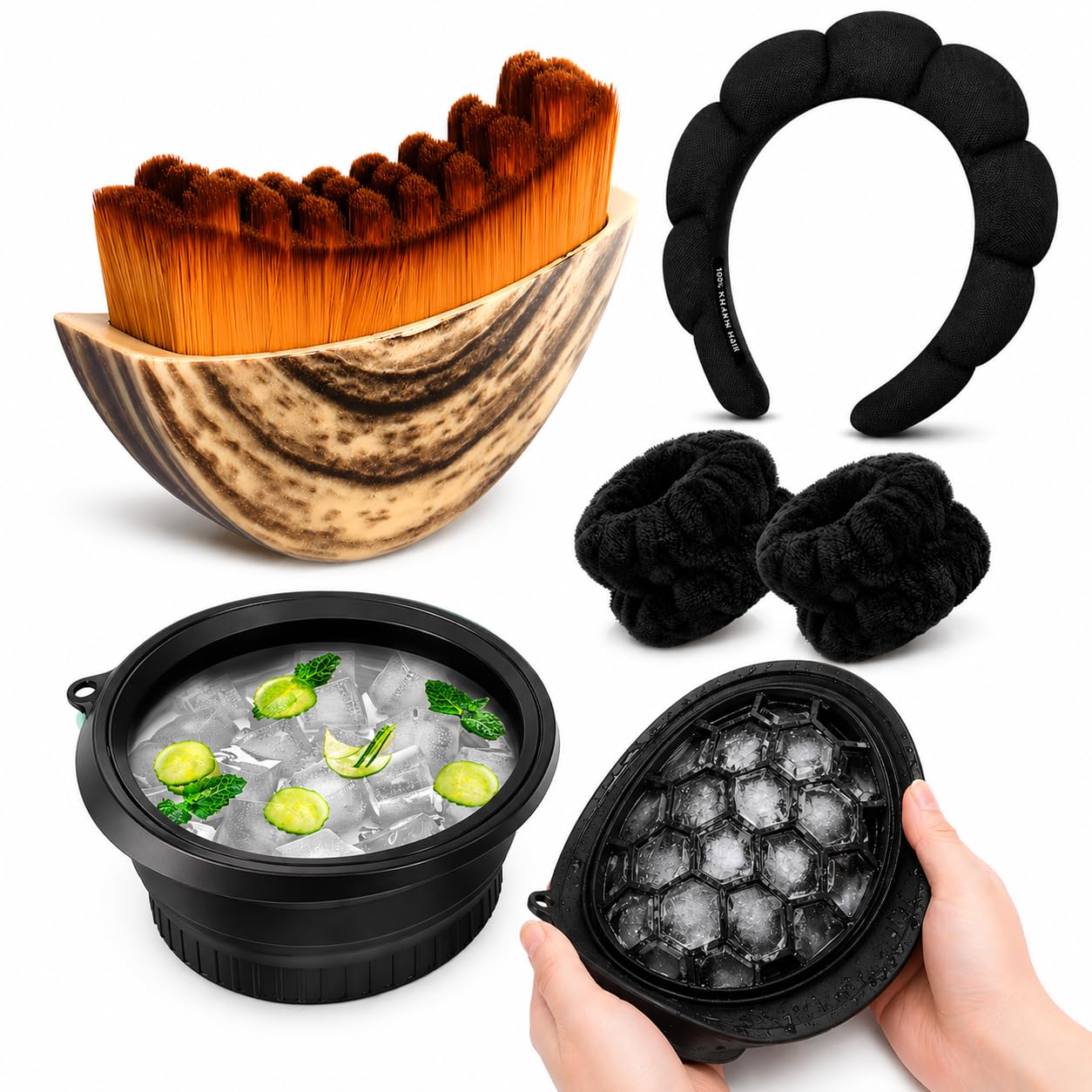 Silicone Face Ice Bowl with Ice Tray, Ice Bath Facial Bowl, Lymphatic Face Brush for Jawline & Glow, Makeup Headband Wristband Set, Ice Facial Skincare Kit for Women-image-30