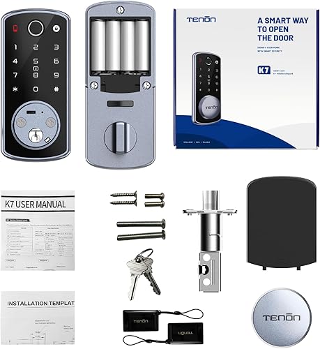 Miniatura 9 de Tenon K7 - Cerradura inteligente, cerradura de puerta de entrada sin llave, cerradura de puerta de huellas dactilares 5 en 1 con control de