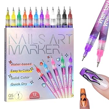 Nail Art Pens for Painting Nails, 2026 New Nail Art Markers for Gel Nails, 12 Colors Nail Art Pens Set, Diy Nail Art Tools for Dotting Drawing Painting Point Liner Christmas Gifts 1set