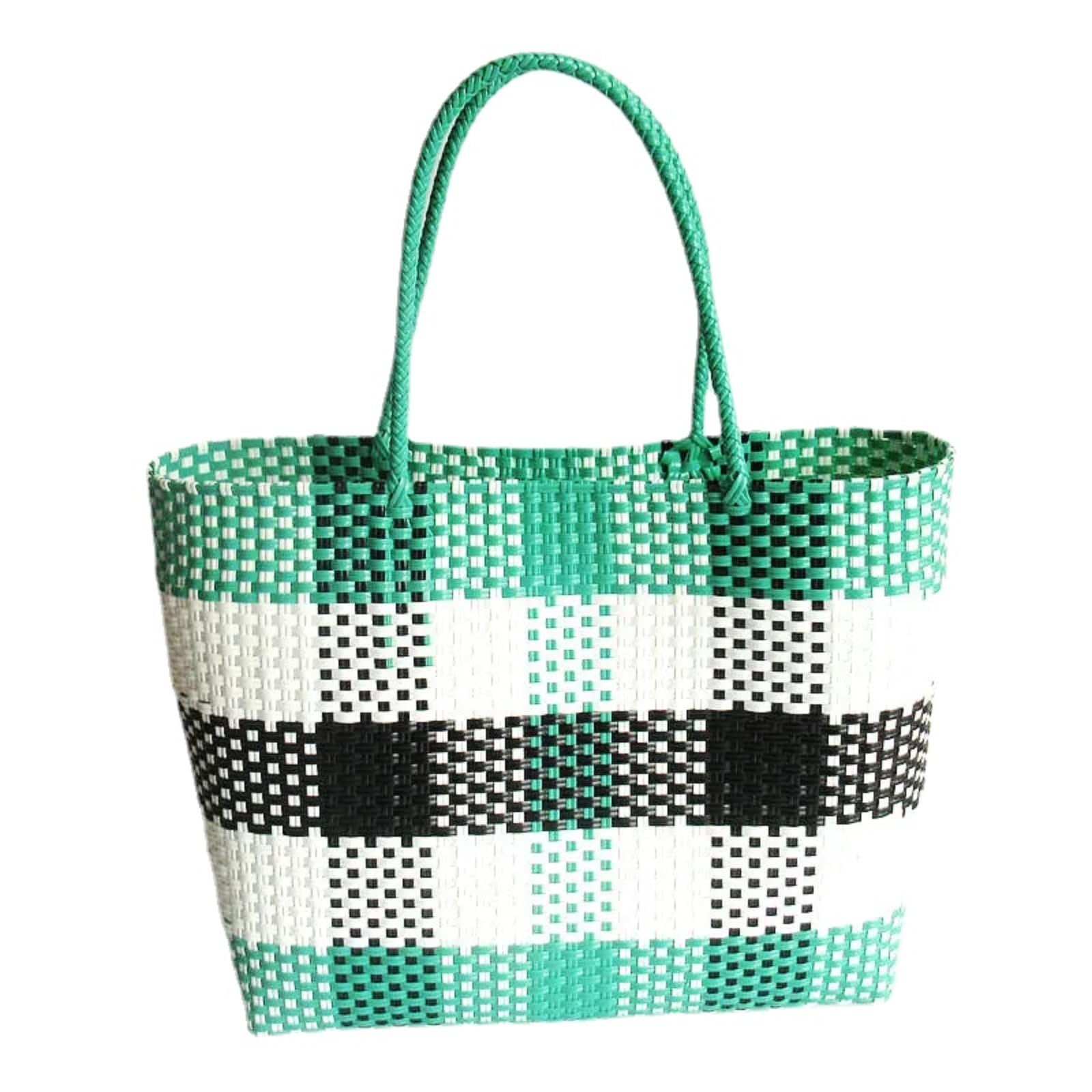 KoeLaP Bolsa de cesta de verduras tejida para mujer, hecha a mano, de plástico, trenzada, para verano, playa, grande, bolsa de hombro