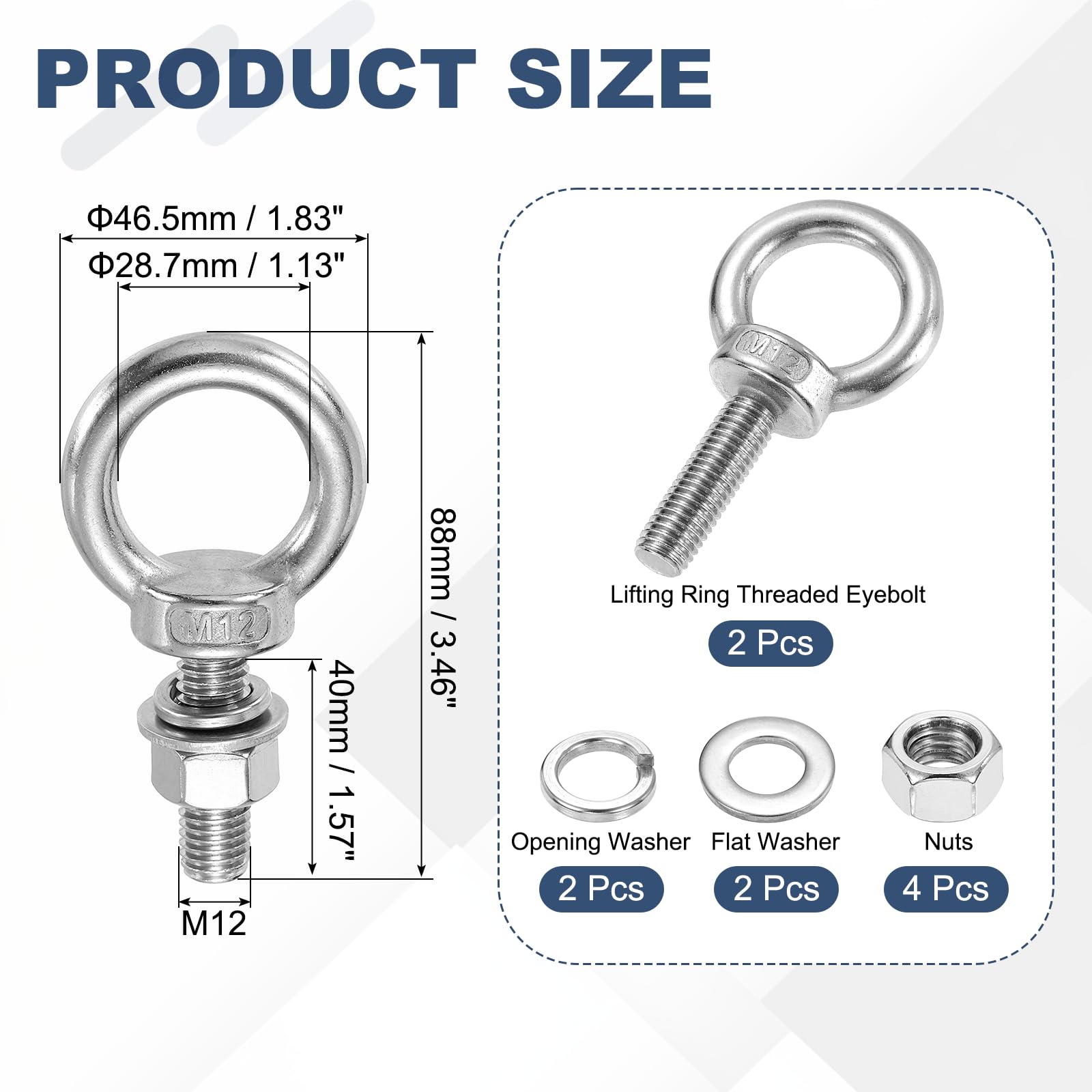 PATIKIL M12 x 40mm Eye Bolt - Image 2