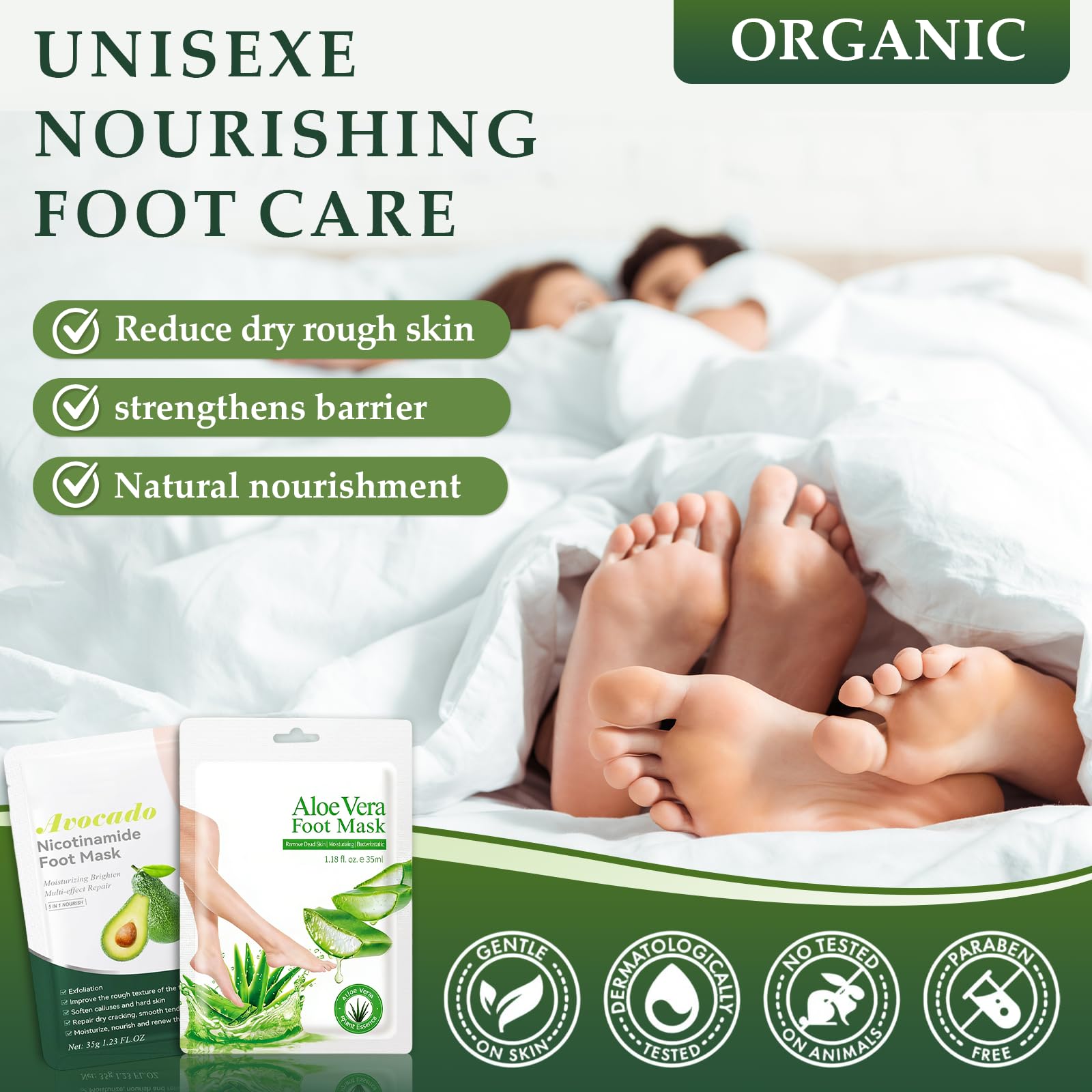 2 Paia Maschera Piedi Idratante, Esfoliante Dolce per Calli e Pelle Morta, Trattamento Quotidiano per Piedi Secchi e Screpolati, per Piedi Sempre Lisci e Morbidi (Aloe Vera e Avocado)