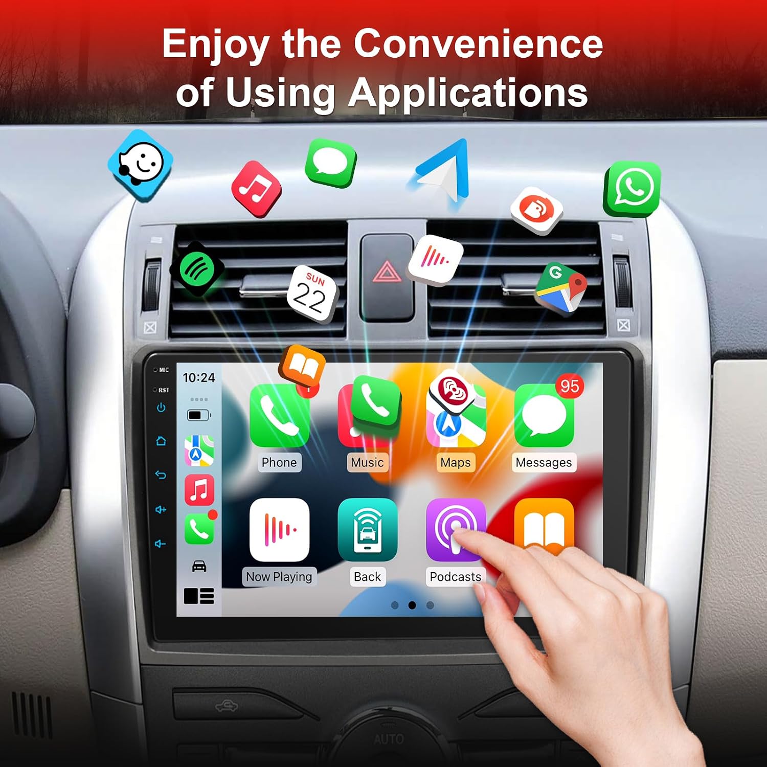 Car Radio for Toyota Corolla 2009 2010 2011 2012 2013 Support Wireless Carpaly and Android Auto, 9 Inch QLED Touch Screen with Bluetooth/GPS/WiFi/SWC/DSP/AM/FM