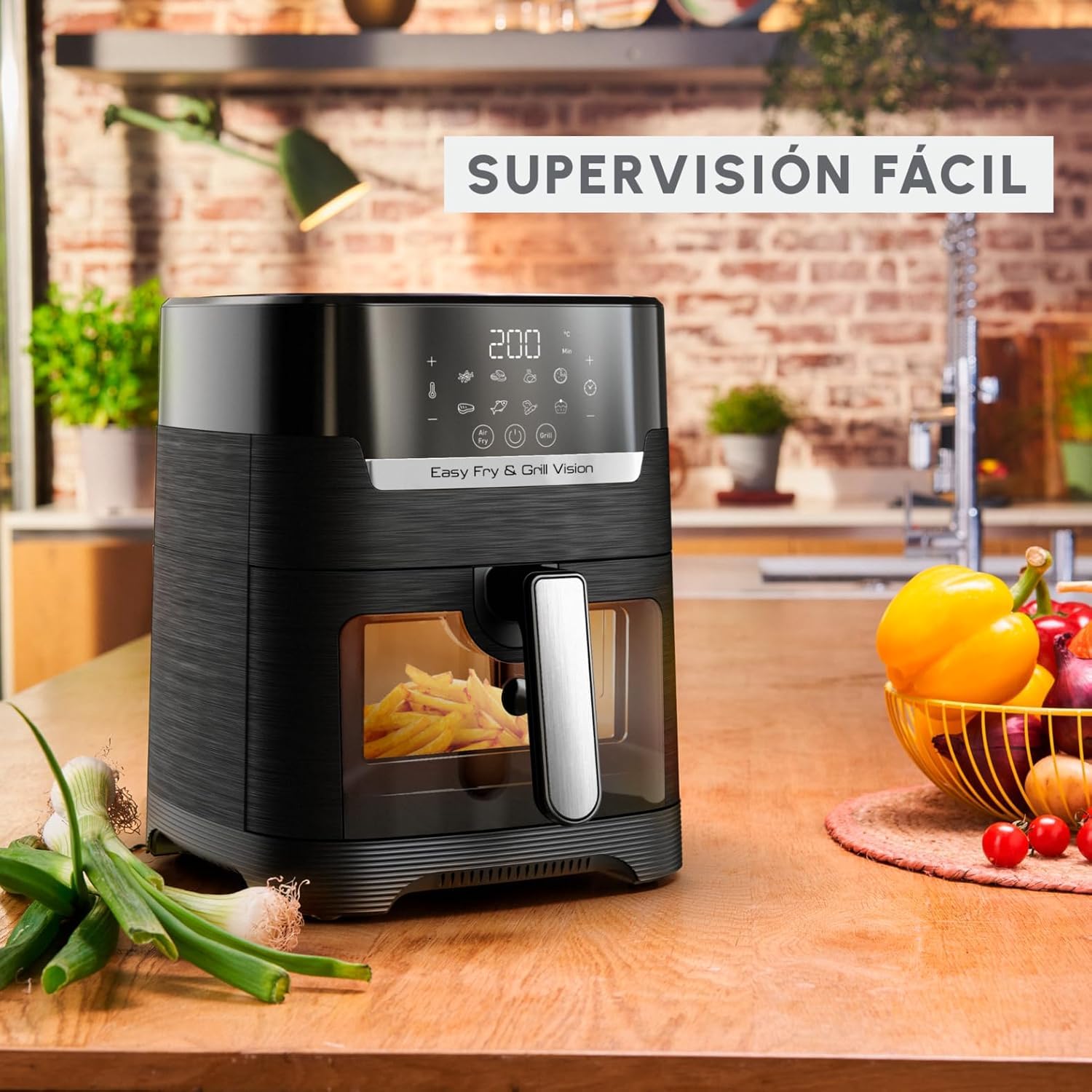 Moulinex Easy Fry & Grill Vision 4.2 L – Freidora de aire y grill con ventana, ahorro energético 70%, cocina rápida, 10 funciones, tecnología extra crisp, color negro, EZ5068