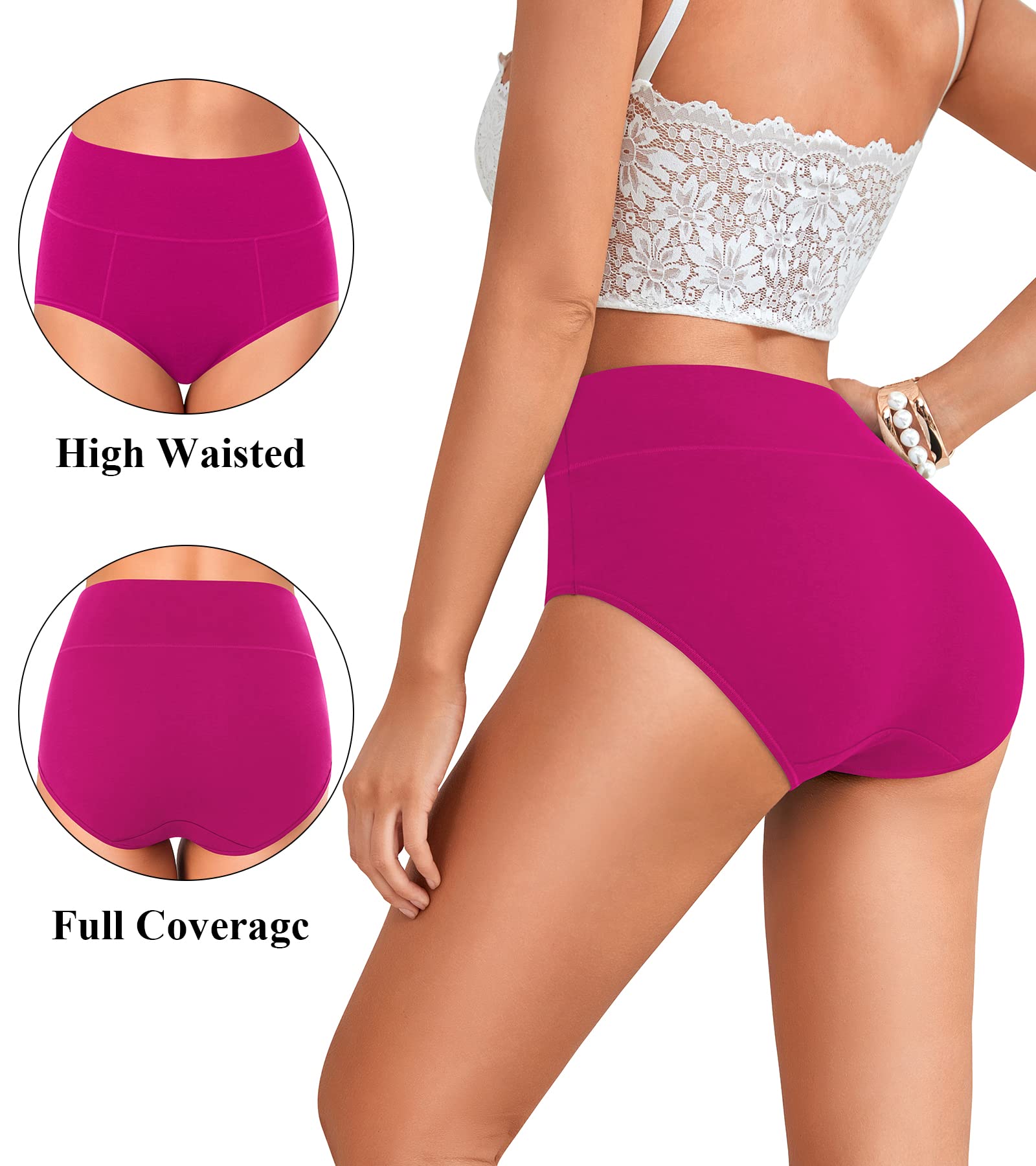 ASIMOON Ropa Interior para Mujer de algodón de Cintura Alta, Bragas de Cobertura Completa, Transpirables, Suaves, para Mujer, Talla Grande y Talla Regular