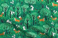 Vista 4 de Spoonflower Tela – Zorros Esmeralda Bosque Verde Conejitos Bosque Animales Lindos Niños Zorro Impreso en Petal Signature Tela de Algodón por The